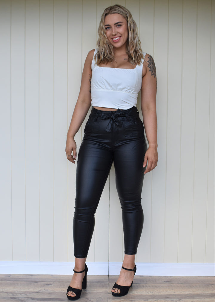 Luna Tie Jeans - Wet Look