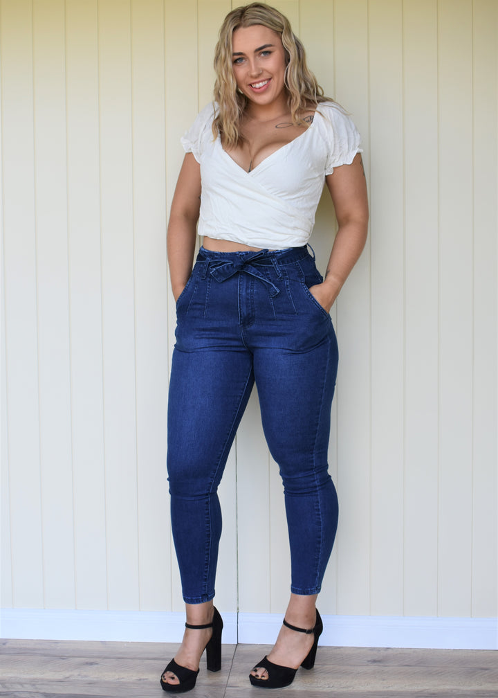 Luna Tie Jeans - Dark Blue