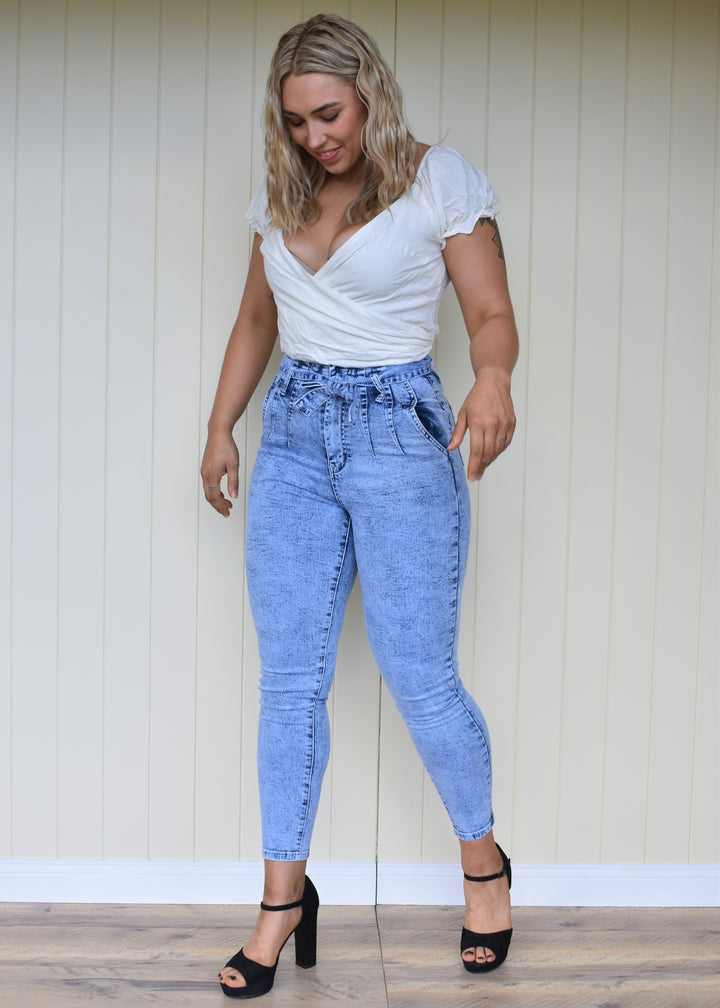 Luna Tie Jeans - Acid Wash