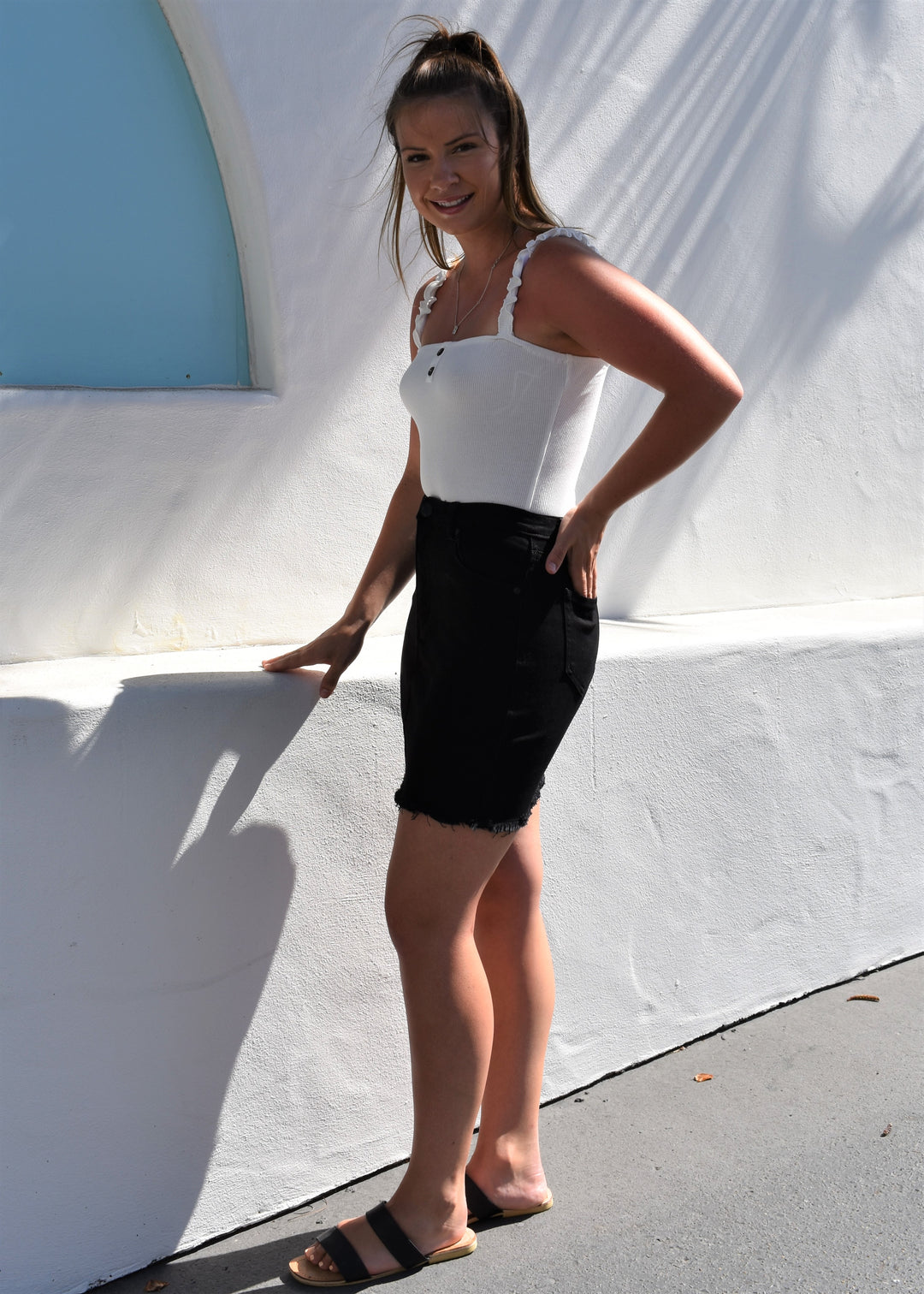 Biker Denim Skirt - Khaki