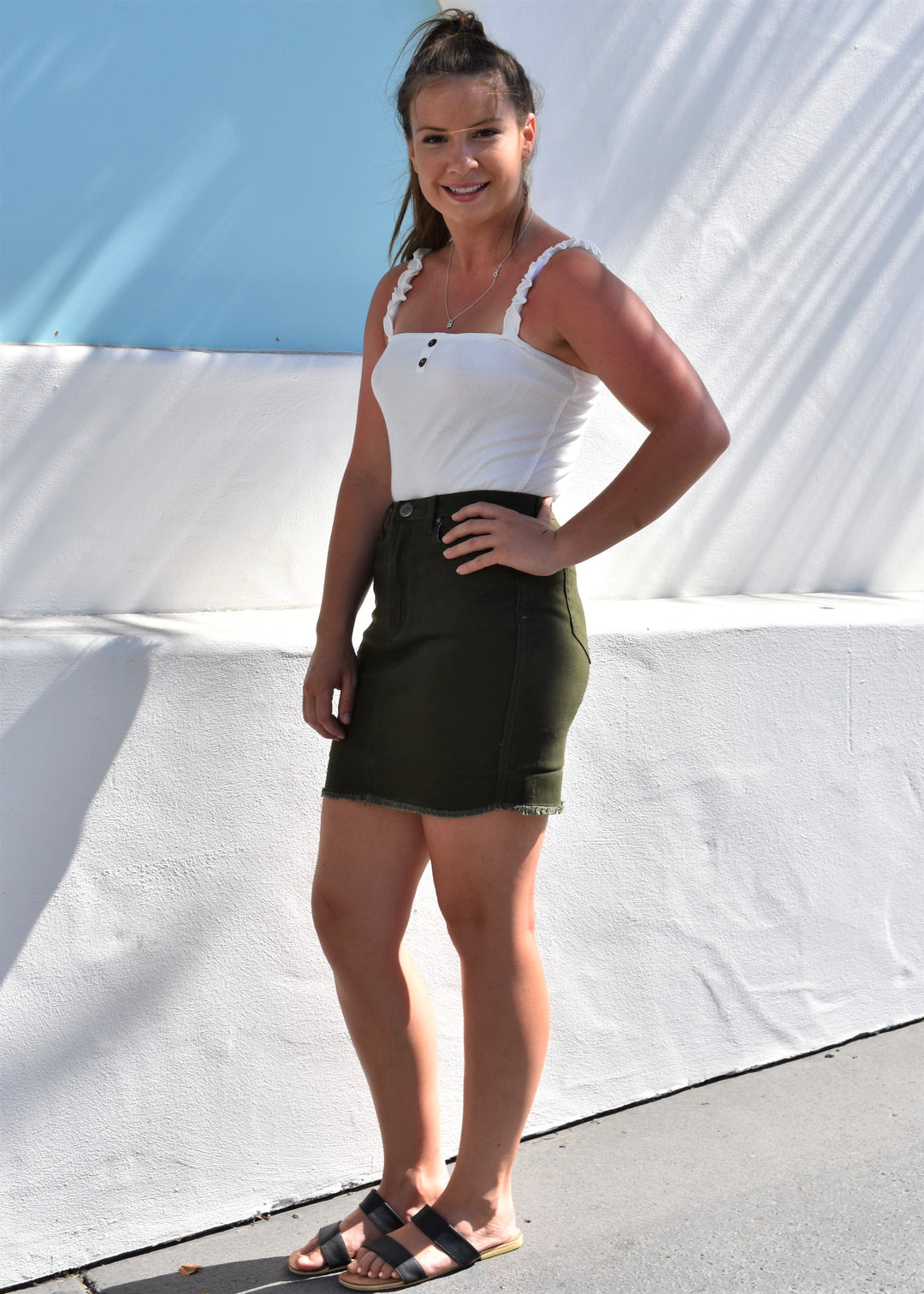 Biker Denim Skirt - Khaki