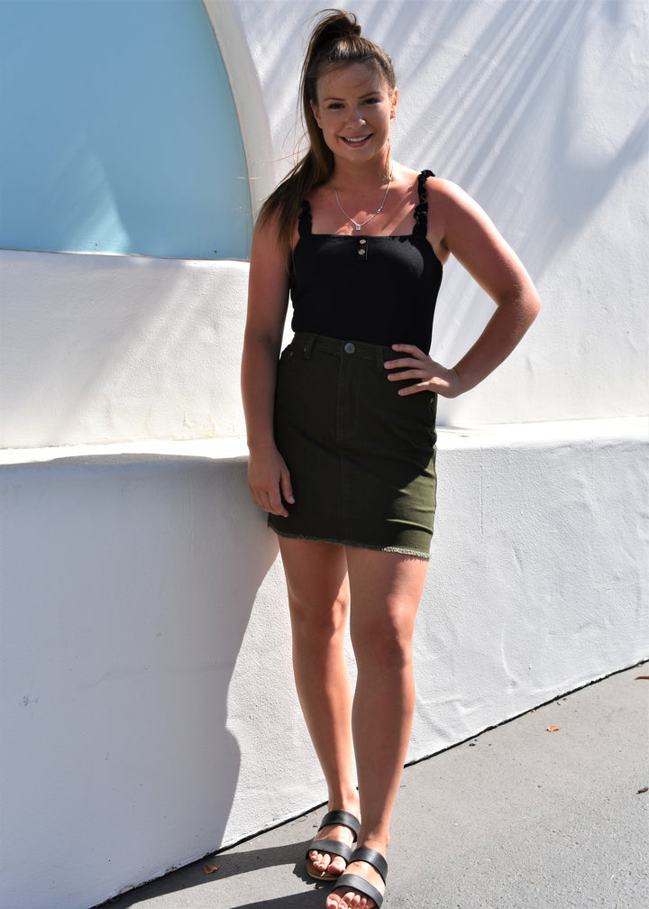 Biker Denim Skirt - Khaki