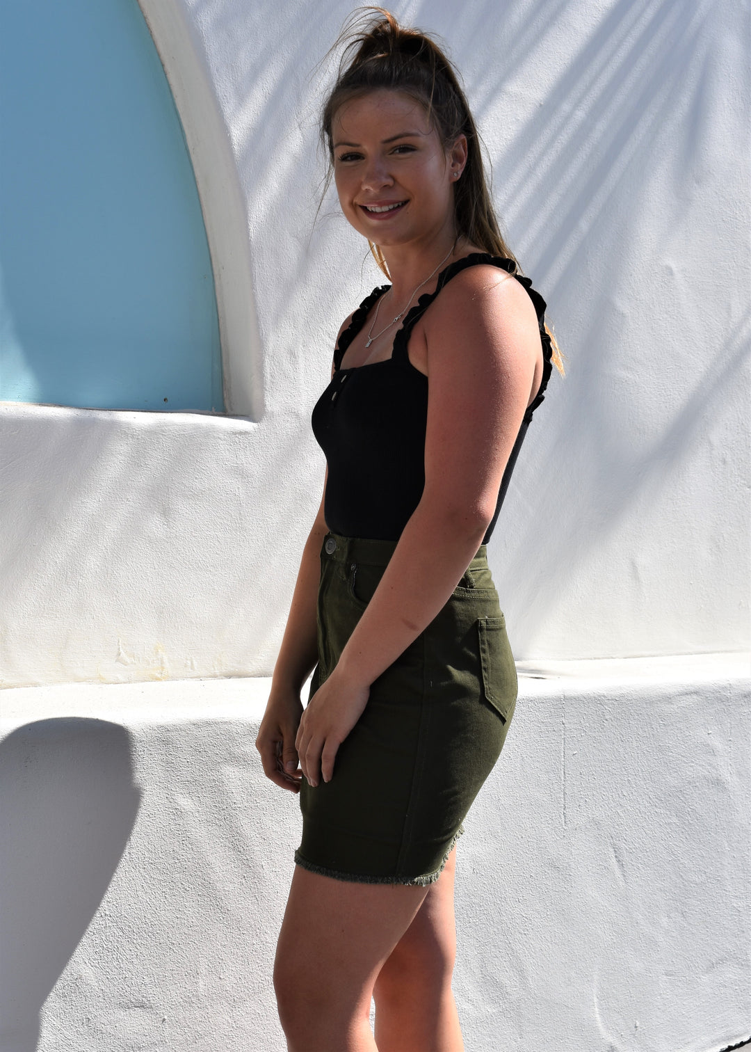 Biker Denim Skirt - Khaki