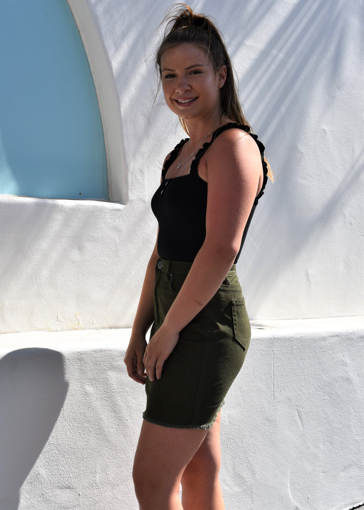 Biker Denim Skirt - Khaki